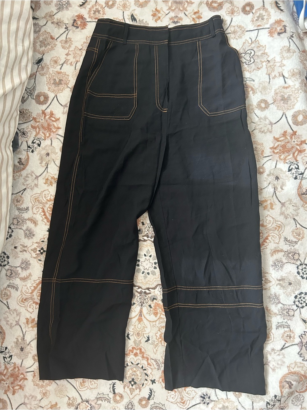 Topshop Black Cargo Pants with Contrast Stitching